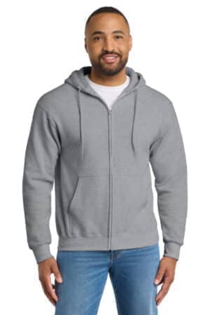 ATHLETIC HEATHER PC90ZHT port & co tall essential fleece full-zip hooded sweatshirt
