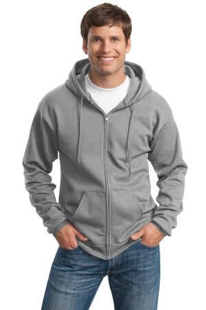 ATHLETIC HEATHER PC90ZHT port & company tall essential fleece full-zip hooded sweatshirt