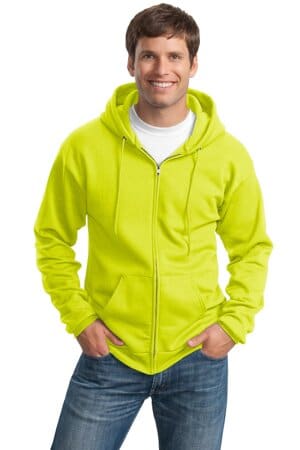 SAFETY GREEN PC90ZHT port & company tall essential fleece full-zip hooded sweatshirt