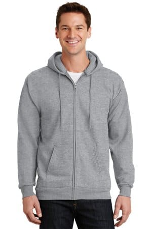 ATHLETIC HEATHER PC90ZH port & company-essential fleece full-zip hooded sweatshirt