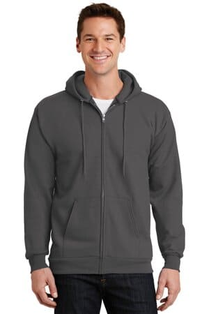 CHARCOAL PC90ZH port & company-essential fleece full-zip hooded sweatshirt