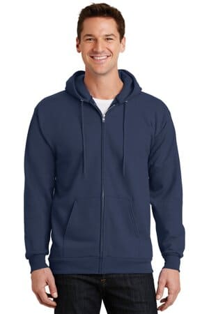 NAVY PC90ZH port & company-essential fleece full-zip hooded sweatshirt