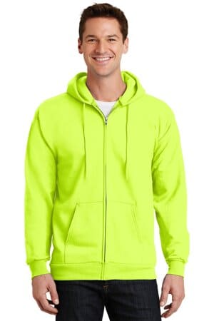 SAFETY GREEN PC90ZH port & company-essential fleece full-zip hooded sweatshirt