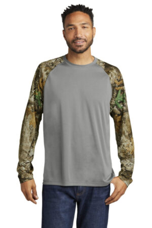 GREY CONCRETE HEATHER/ REALTREE EDGE RU151LS russell outdoors realtree colorblock performance long sleeve tee