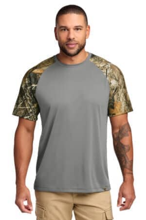GREY CONCRETE HEATHER/ REALTREE EDGE RU151 russell outdoors realtree colorblock performance tee