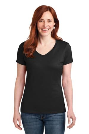 BLACK S04V hanes ladies perfect-t cotton v-neck t-shirt