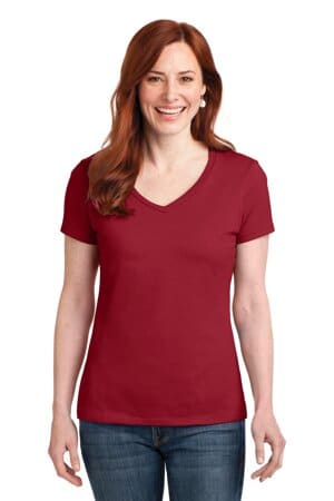 DEEP RED S04V hanes ladies perfect-t cotton v-neck t-shirt