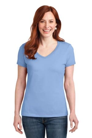 LIGHT BLUE S04V hanes ladies perfect-t cotton v-neck t-shirt
