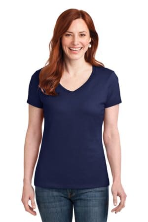 NAVY S04V hanes ladies perfect-t cotton v-neck t-shirt