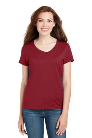 VINTAGE RED S04V hanes ladies perfect-t cotton v-neck t-shirt