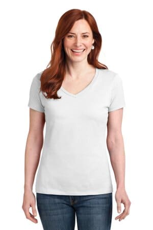 WHITE S04V hanes ladies perfect-t cotton v-neck t-shirt