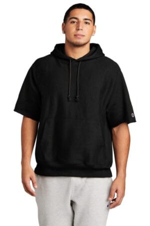 BLACK S101SS champion reverse weave short sleeve hooded sweatshirt