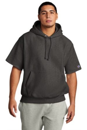 CHARCOAL HEATHER S101SS champion reverse weave short sleeve hooded sweatshirt