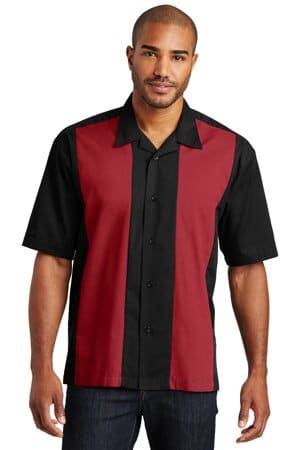 BLACK/ RED S300 port authority retro camp shirt