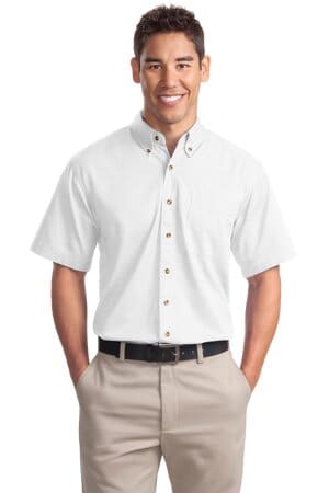 WHITE S500T port authority short sleeve twill shirt