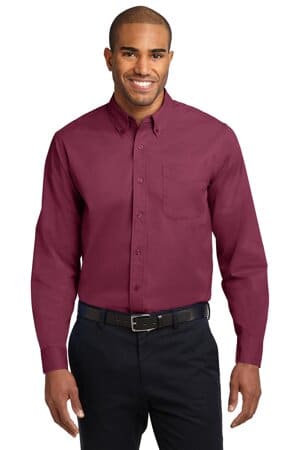 BURGUNDY/ LIGHT STONE S608ES port authority extended size long sleeve easy care shirt