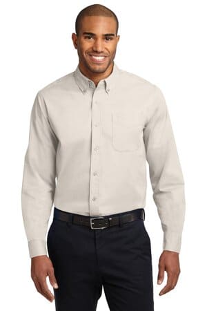 LIGHT STONE/ CLASSIC NAVY* S608ES port authority extended size long sleeve easy care shirt