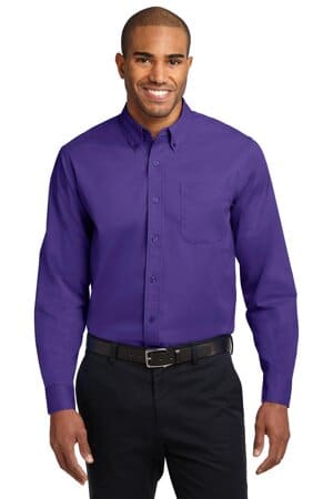 PURPLE/ LIGHT STONE S608ES port authority extended size long sleeve easy care shirt