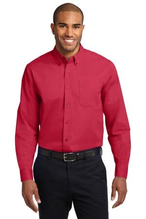 RED/ LIGHT STONE S608ES port authority extended size long sleeve easy care shirt