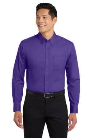 PURPLE/ LIGHT STONE S608 port authority long sleeve easy care shirt