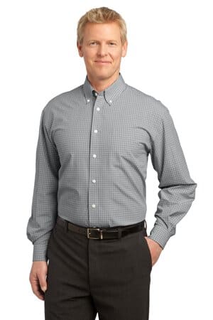 CHARCOAL S639 port authority plaid pattern easy care shirt