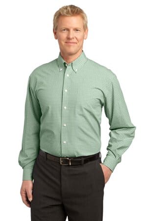 GREEN S639 port authority plaid pattern easy care shirt