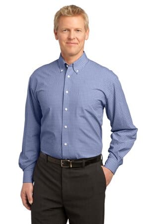 NAVY S639 port authority plaid pattern easy care shirt