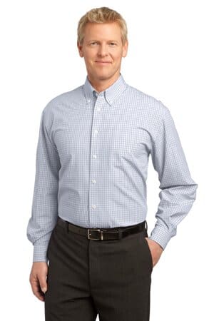WHITE S639 port authority plaid pattern easy care shirt
