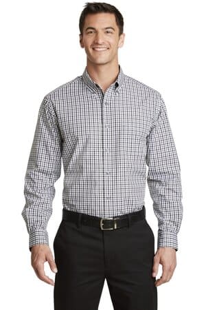 BLACK/ CHARCOAL S654 port authority long sleeve gingham easy care shirt