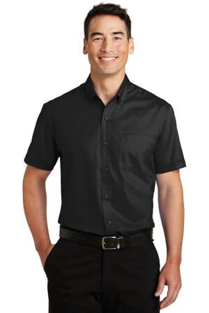 BLACK S664 port authority short sleeve superpro twill shirt