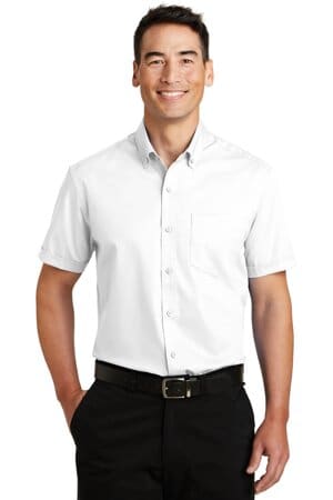WHITE S664 port authority short sleeve superpro twill shirt