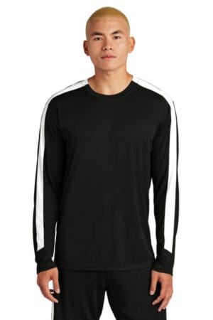 BLACK/ WHITE ST100LS sport-tek competitor united long sleeve crew