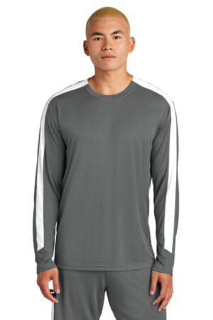 IRON GREY/ WHITE ST100LS sport-tek competitor united long sleeve crew