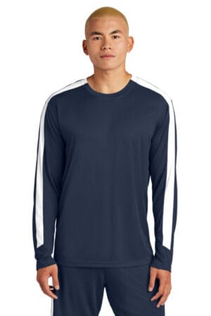 TRUE NAVY/ WHITE ST100LS sport-tek competitor united long sleeve crew