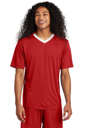 DEEP RED/ WHITE ST101 sport-tek competitor united v-neck