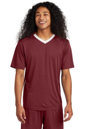 MAROON/ WHITE ST101 sport-tek competitor united v-neck