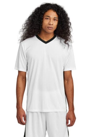 WHITE/ BLACK ST101 sport-tek competitor united v-neck