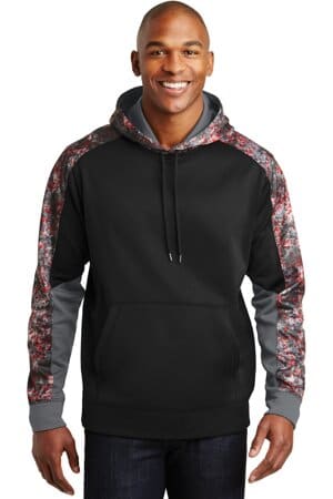 DEEP RED/ BLACK ST231 sport-tek sport-wick mineral freeze fleece colorblock hooded pullover