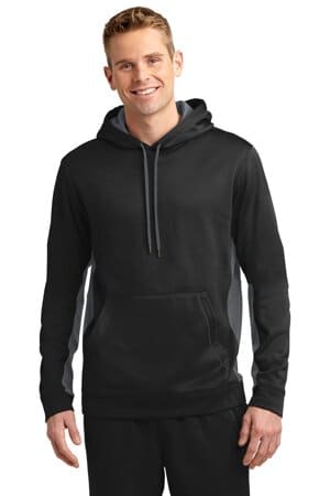 BLACK/ DARK SMOKE GREY ST235 sport-tek sport-wick fleece colorblock hooded pullover