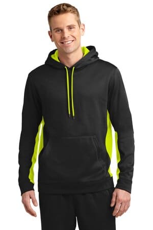 BLACK/ SAFETY YELLOW ST235 sport-tek sport-wick fleece colorblock hooded pullover