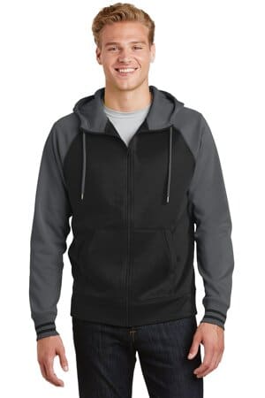 BLACK/ DARK SMOKE GREY ST236 sport-tek sport-wick varsity fleece full-zip hooded jacket