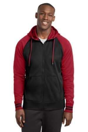 BLACK/ DEEP RED ST236 sport-tek sport-wick varsity fleece full-zip hooded jacket