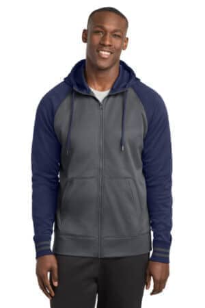 DARK SMOKE GREY/ NAVY ST236 sport-tek sport-wick varsity fleece full-zip hooded jacket