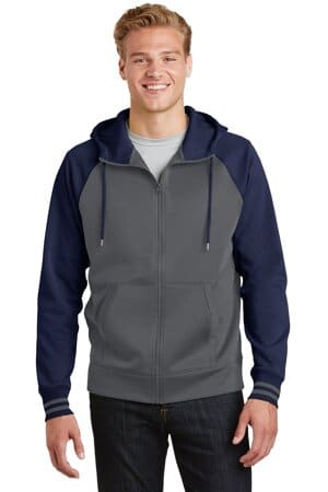 DARK SMOKE GREY/ NAVY ST236 sport-tek sport-wick varsity fleece full-zip hooded jacket