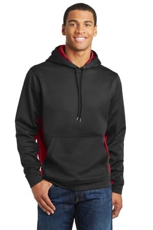 BLACK/ DEEP RED ST239 sport-tek sport-wick camohex fleece colorblock hooded pullover