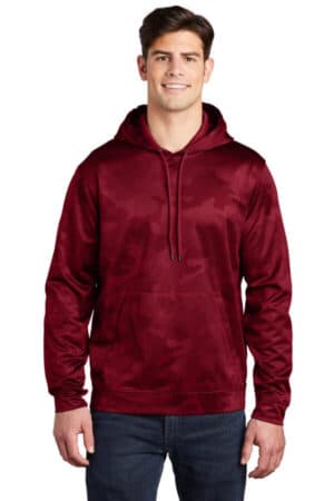 DEEP RED ST240 sport-tek sport-wick camohex fleece hooded pullover