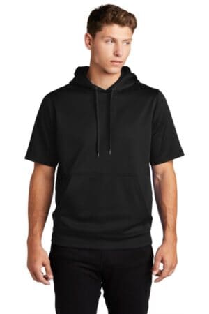 BLACK ST251 sport-tek sport-wick fleece short sleeve hooded pullover