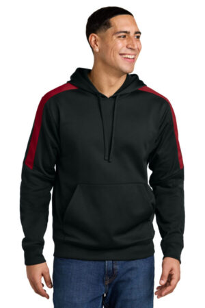 BLACK/ DEEP RED ST255 sport-tek sport-wick fleece united pullover hoodie