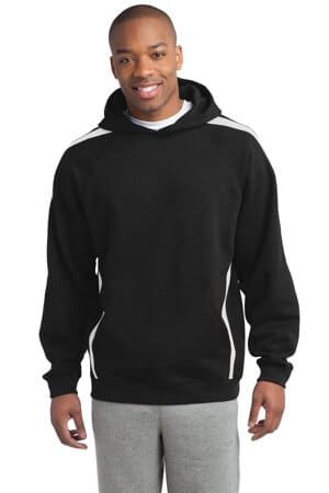 BLACK/ WHITE ST265 sport-tek sleeve stripe pullover hooded sweatshirt