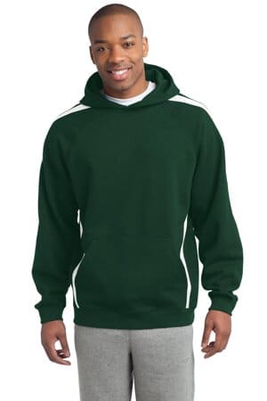 FOREST GREEN/ WHITE ST265 sport-tek sleeve stripe pullover hooded sweatshirt